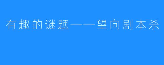有趣的谜题——望向剧本杀