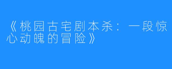 《桃园古宅剧本杀：一段惊心动魄的冒险》